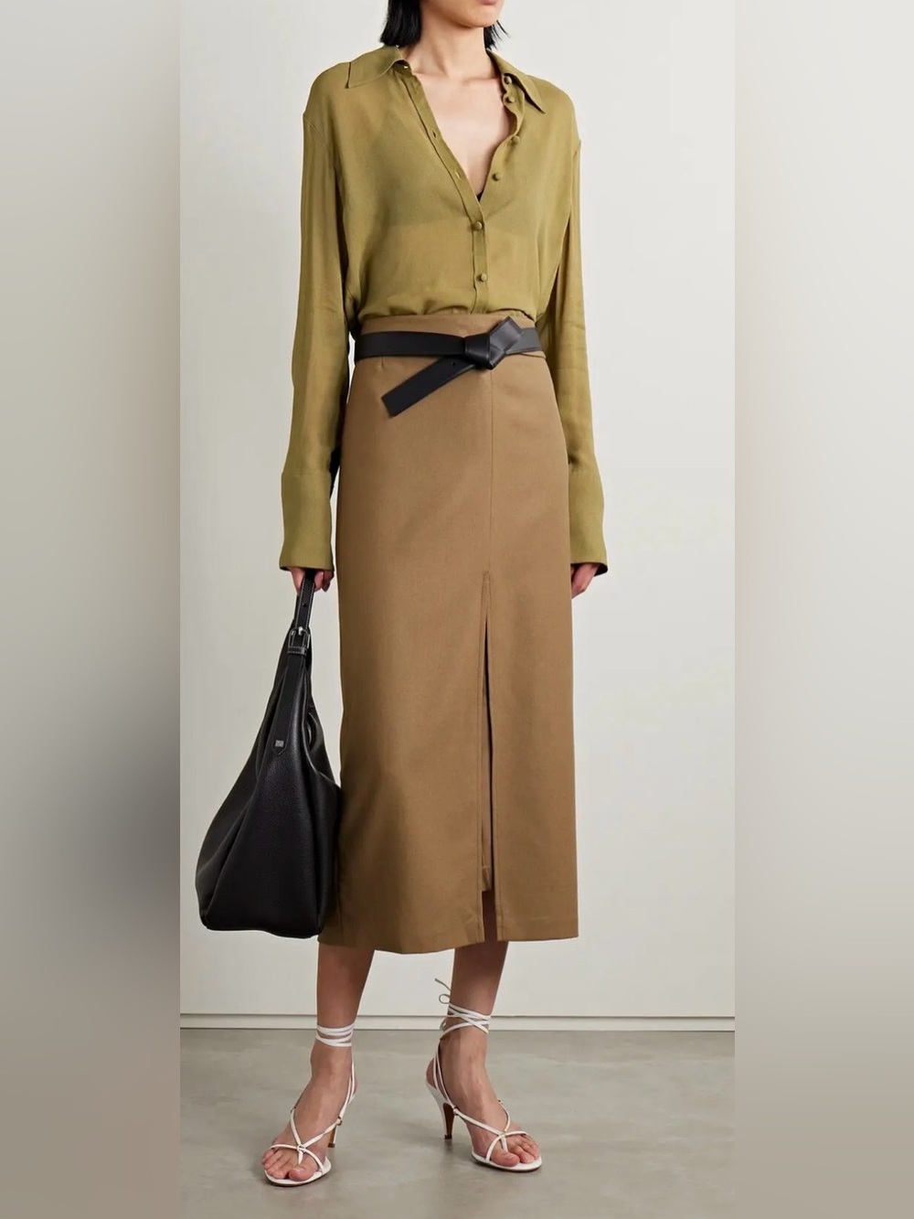 NWT [Tory Burch] Cuffed Viscose Button-Up Long-Sleeve Shirt Ash Green Women’s 4 - Picture 3 of 16